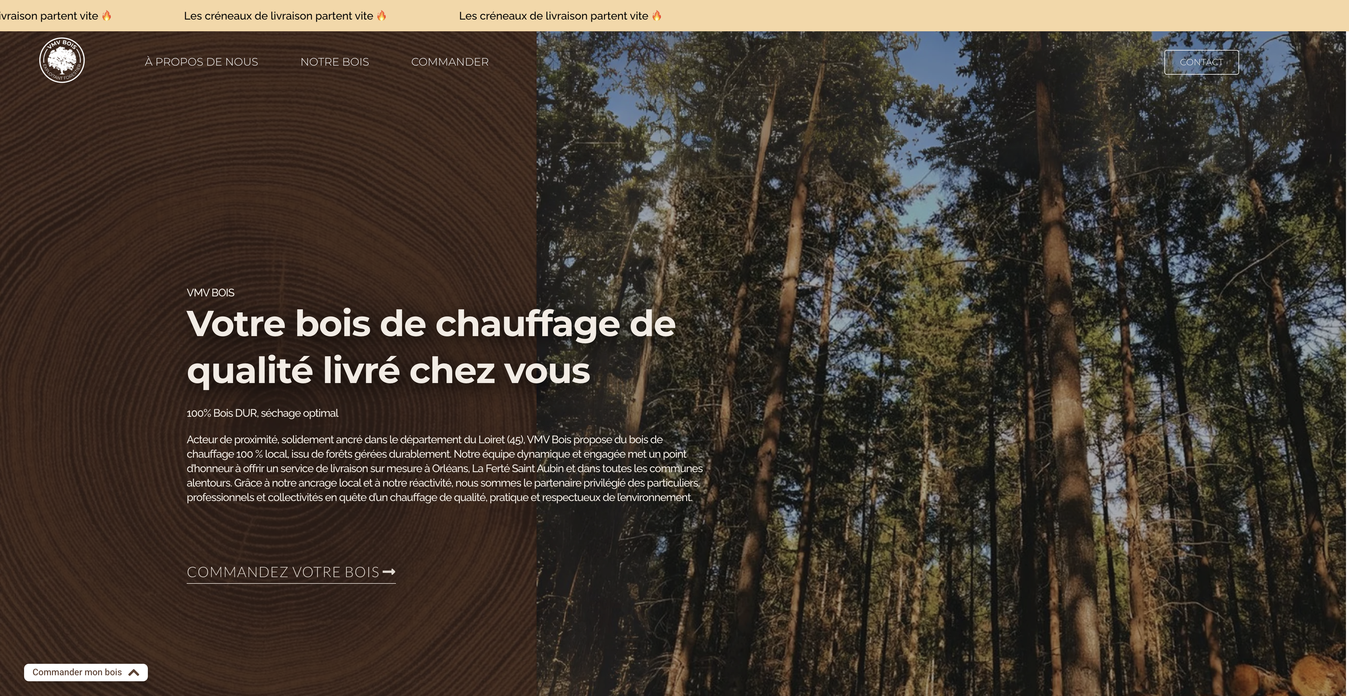 Mockup de la page d’accueil du site VMV Bois