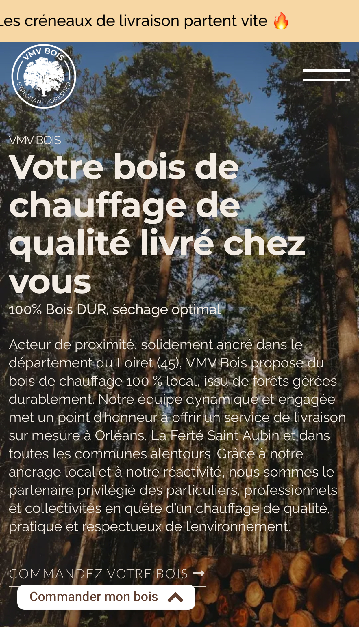 Parcours de commande VMV Bois sur mobile